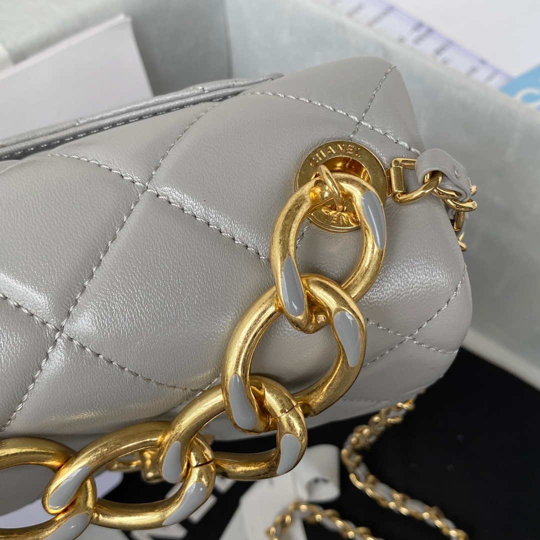 Chanel AS3365 Mini Flap Bag 17cm Lambskin Gray - Default Title - View 4