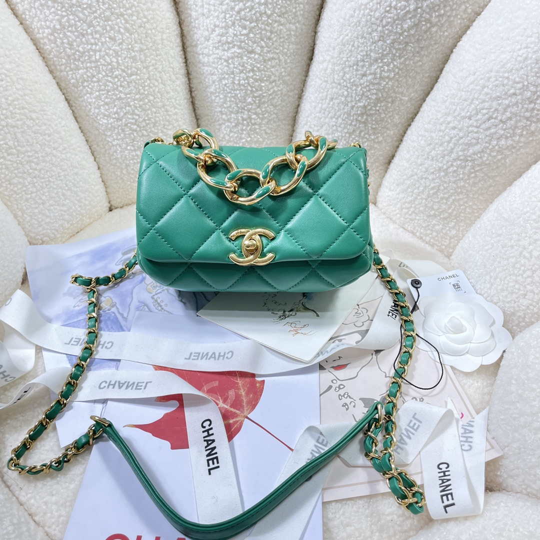 Chanel AS3365 Mini Flap Bag 17cm Lambskin Green - Default Title - View 1