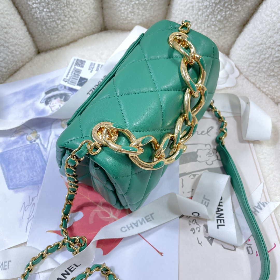 Chanel AS3365 Mini Flap Bag 17cm Lambskin Green - Default Title - View 4