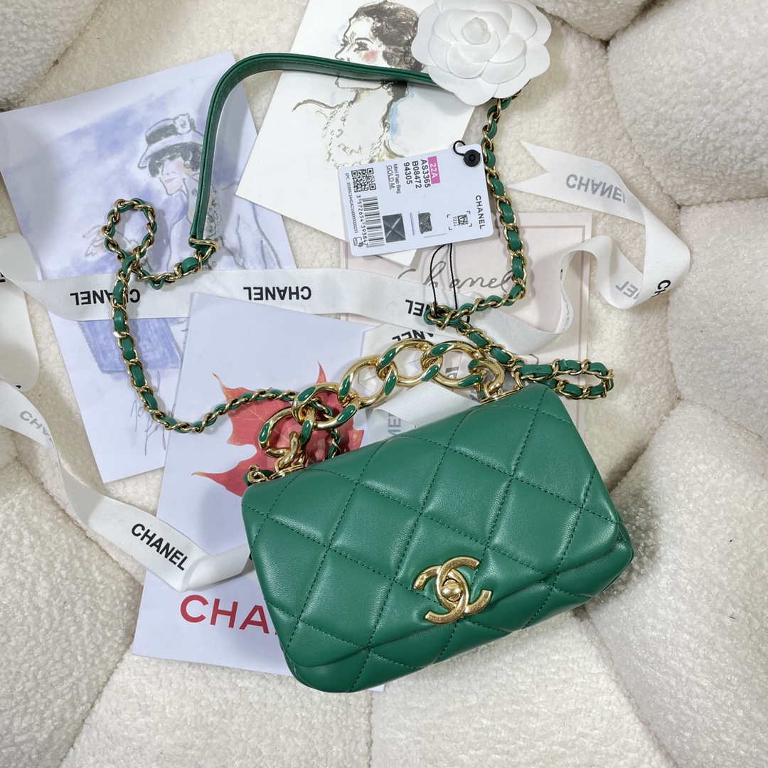 Chanel AS3365 Mini Flap Bag 17cm Lambskin Green - Default Title - View 5