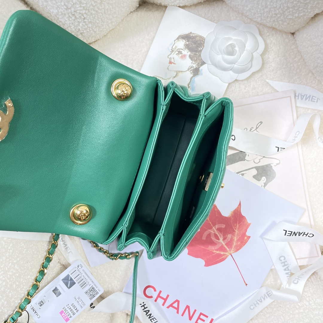 Chanel AS3365 Mini Flap Bag 17cm Lambskin Green - Default Title - View 8