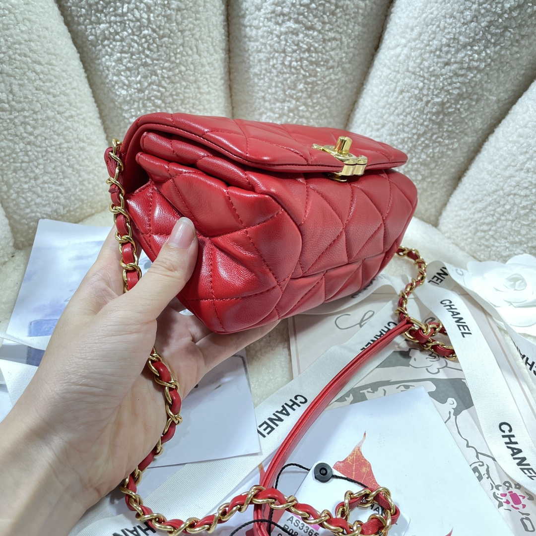 Chanel AS3365 Mini Flap Bag 17cm Lambskin Red - Default Title - View 3