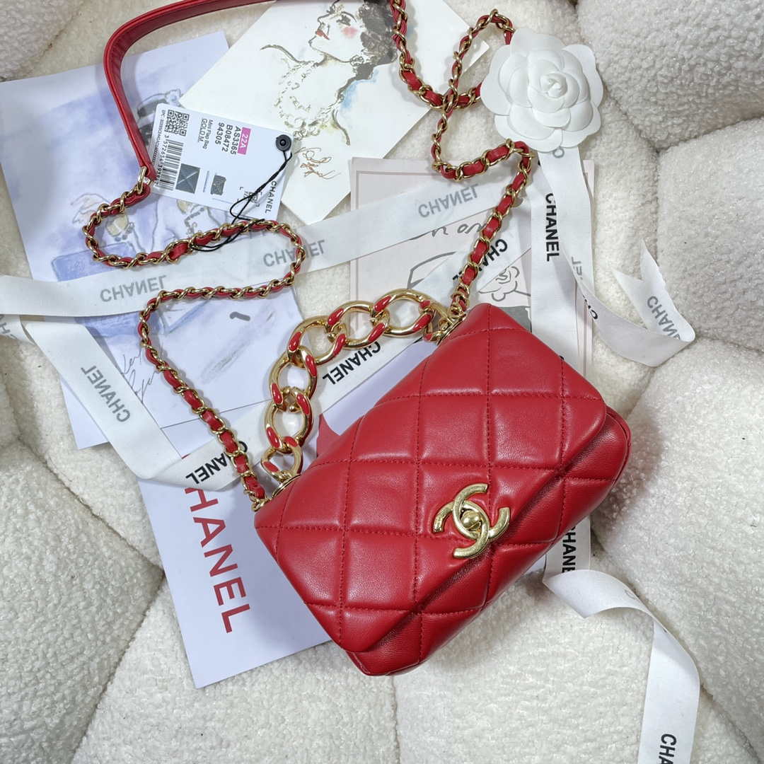 Chanel AS3365 Mini Flap Bag 17cm Lambskin Red - Default Title - View 5