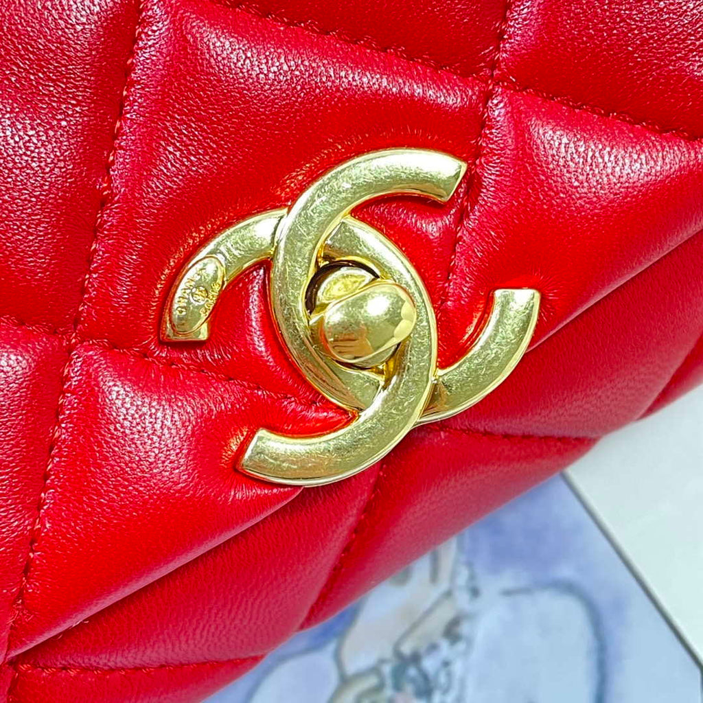 Chanel AS3365 Mini Flap Bag 17cm Lambskin Red