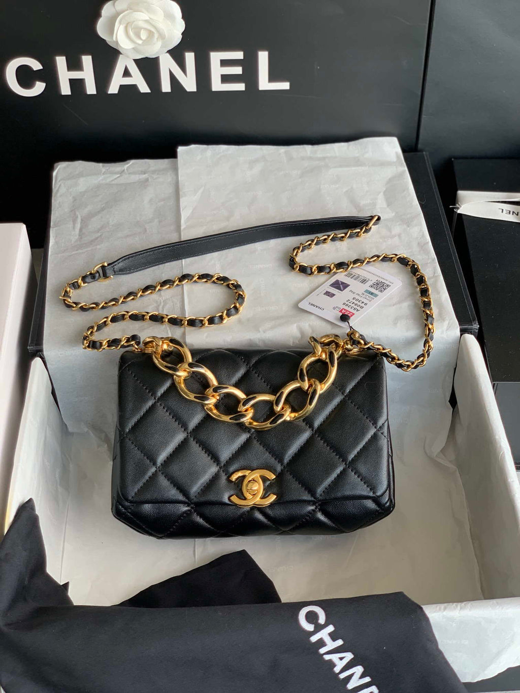Chanel AS3366 Flap Bag 20cm Lambskin Black