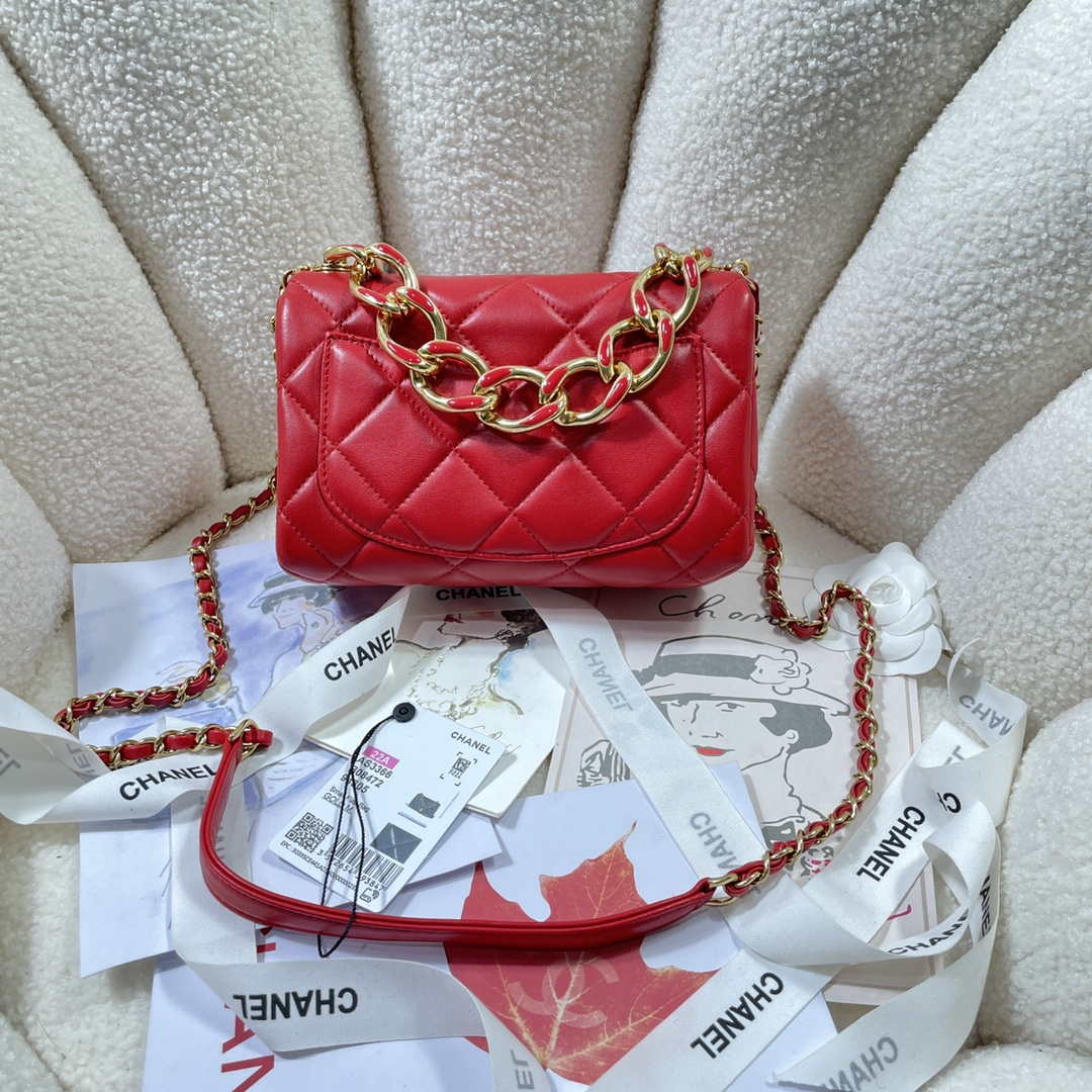 Chanel AS3366 Flap Bag 20cm Lambskin Red - Default Title - View 2