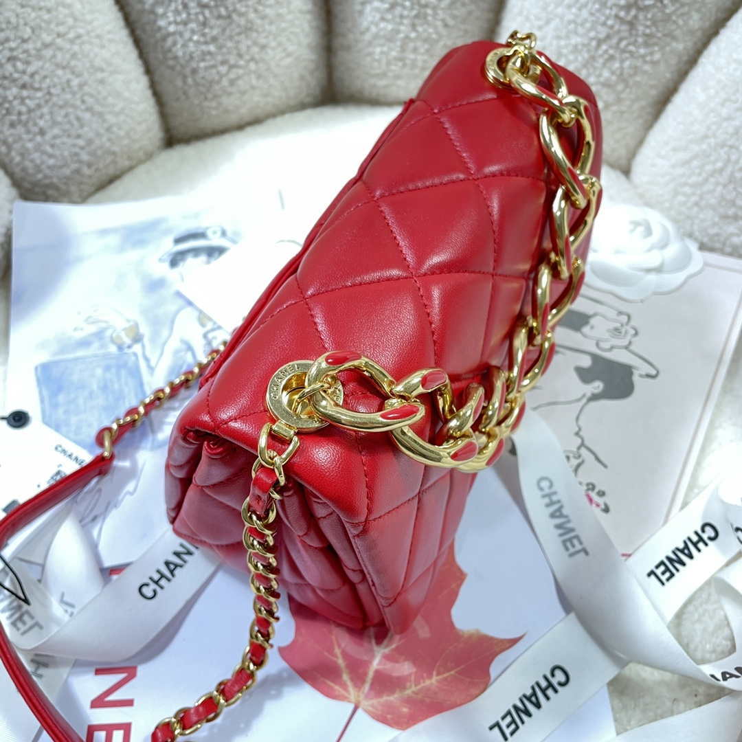 Chanel AS3366 Flap Bag 20cm Lambskin Red - Default Title - View 4