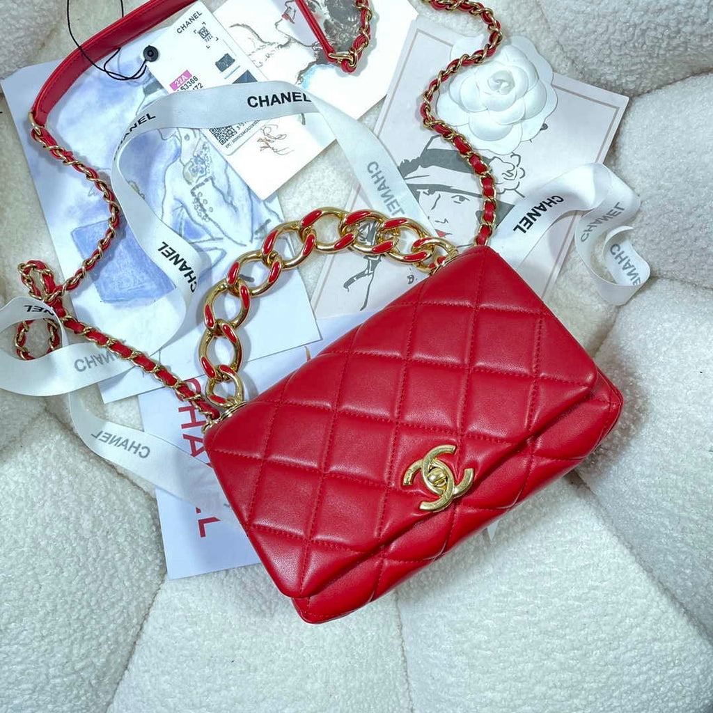 Chanel AS3366 Flap Bag 20cm Lambskin Red