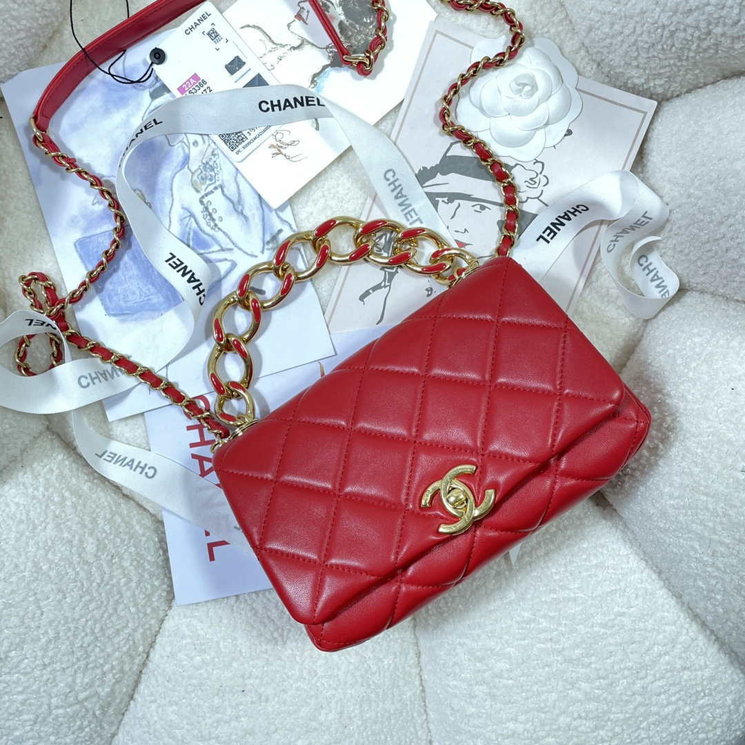 Chanel AS3366 Flap Bag 20cm Lambskin Red - Default Title - View 5