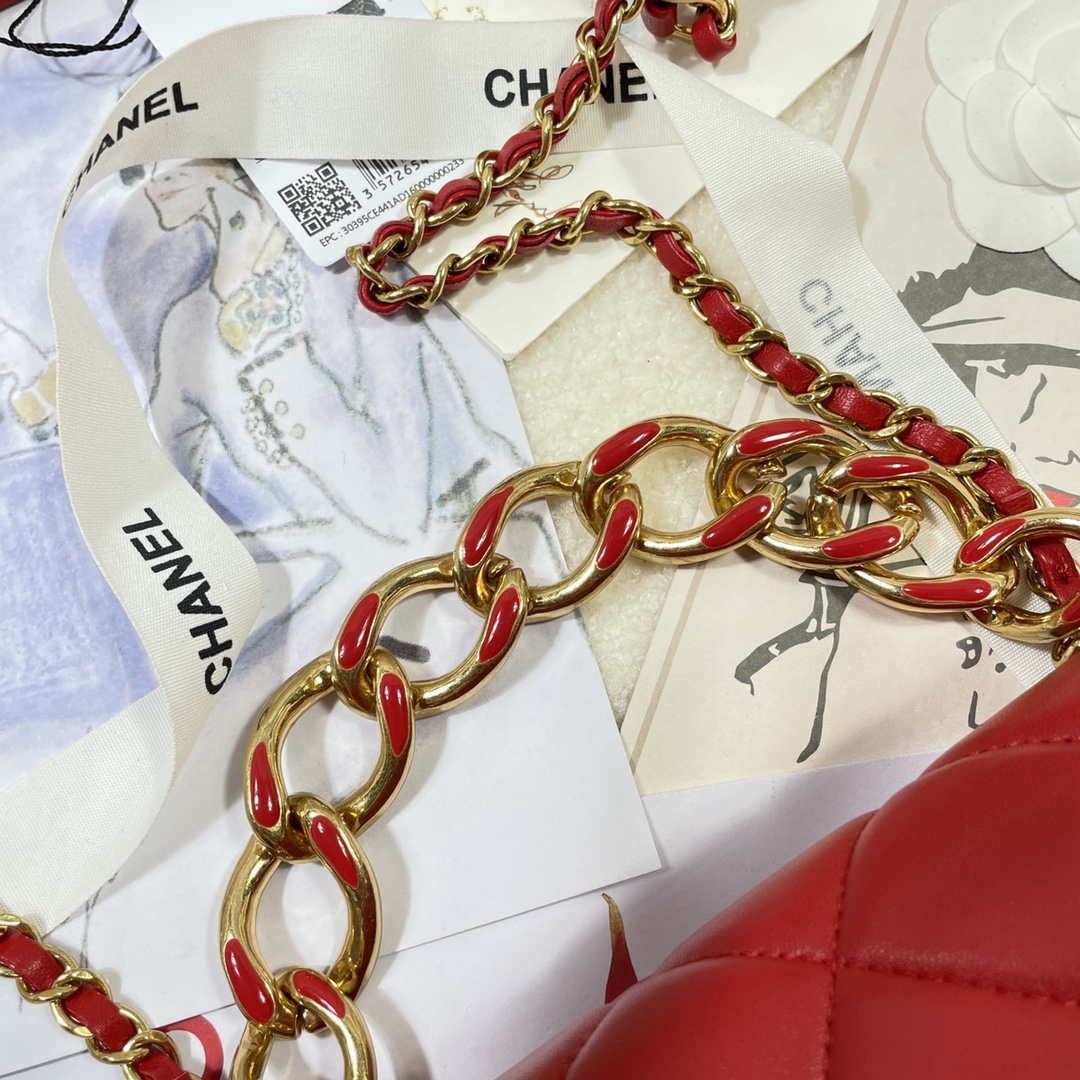 Chanel AS3366 Flap Bag 20cm Lambskin Red - Default Title - View 6