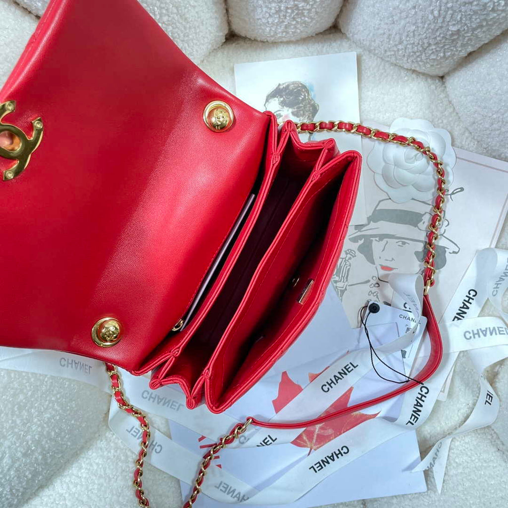 Chanel AS3366 Flap Bag 20cm Lambskin Red