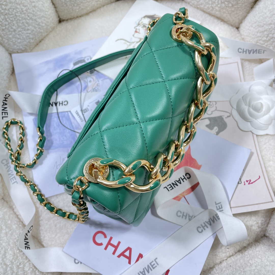 Chanel AS3366 Flap Bag 20cm Lambskin Green - Default Title - View 4
