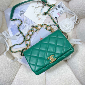 Chanel AS3366 Flap Bag 20cm Lambskin Green - Default Title - View 5