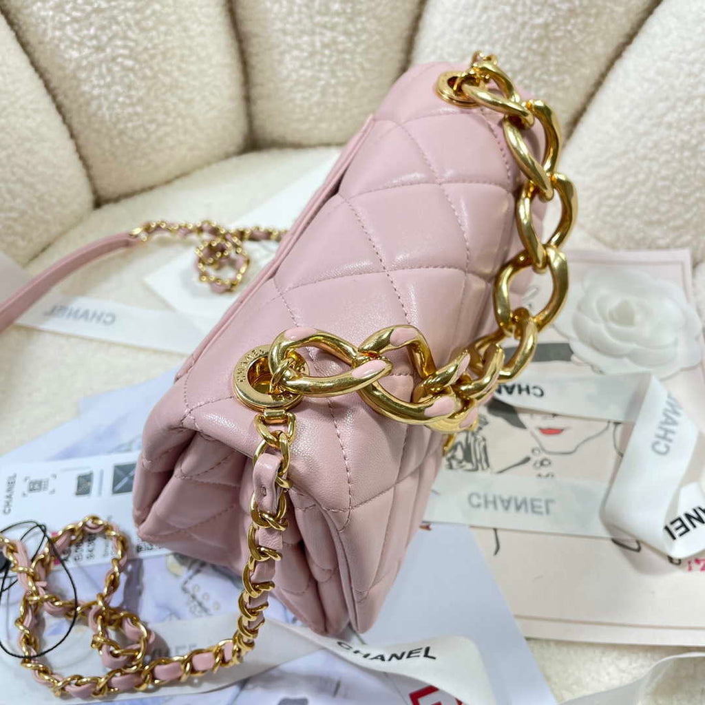 Chanel AS3366 Flap Bag 20cm Lambskin Pink