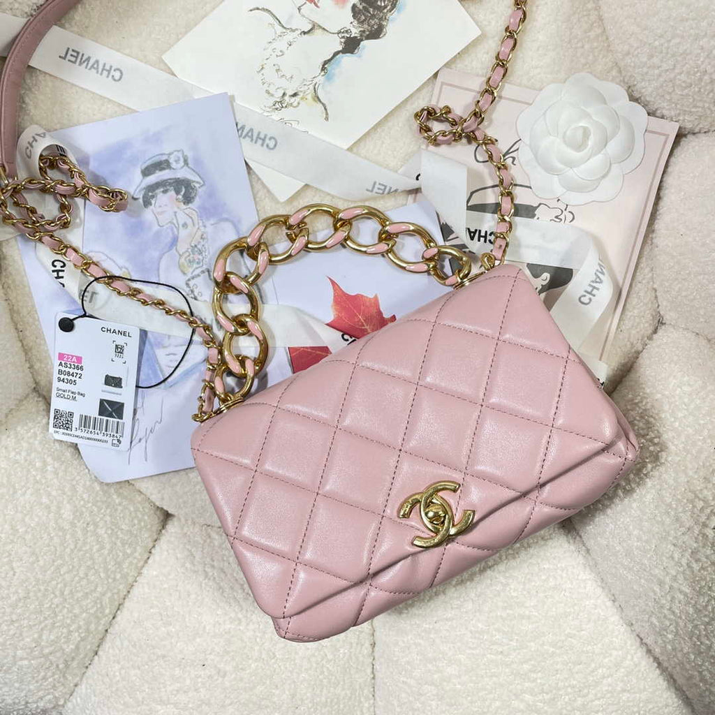 Chanel AS3366 Flap Bag 20cm Lambskin Pink