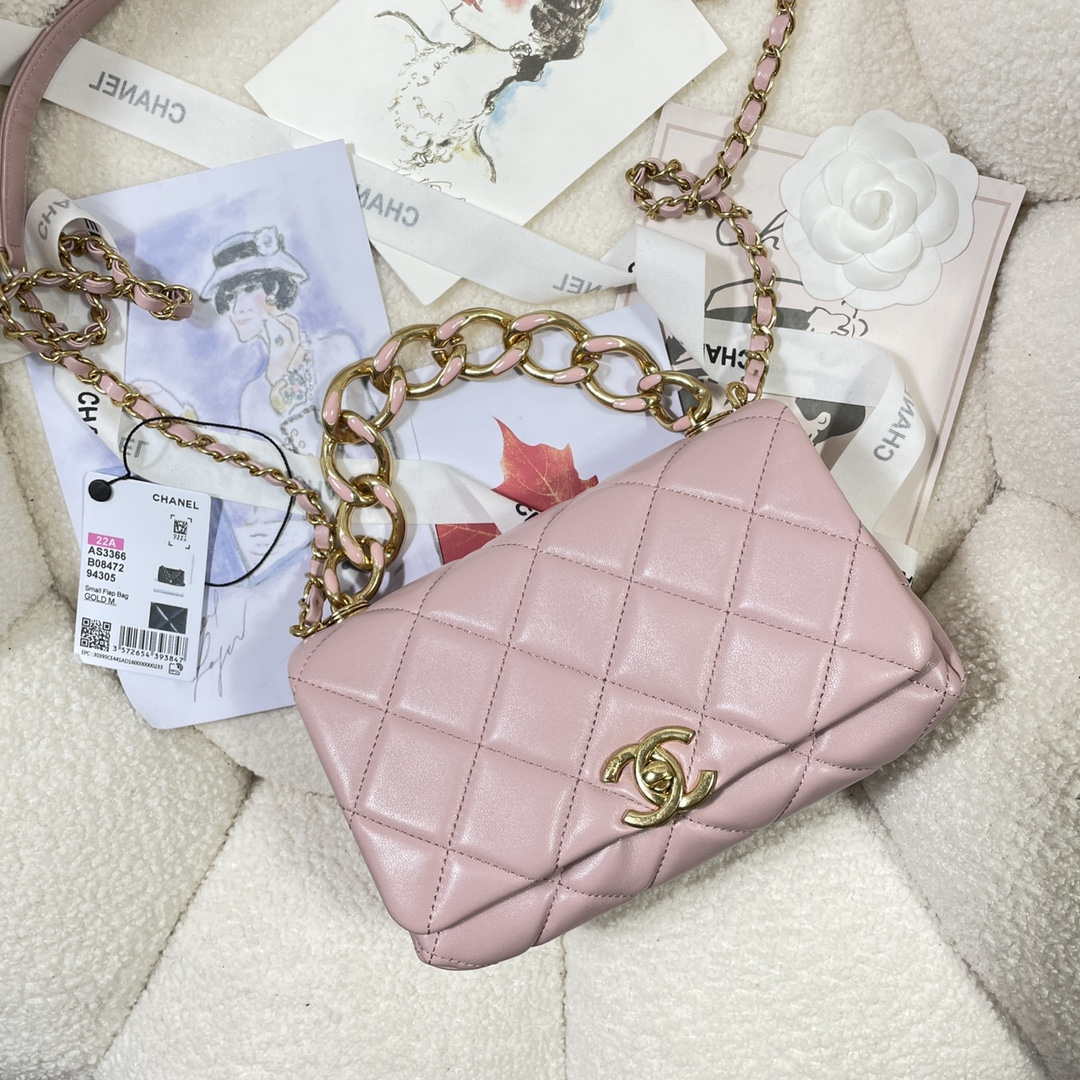 Chanel AS3366 Flap Bag 20cm Lambskin Pink - Default Title - View 5