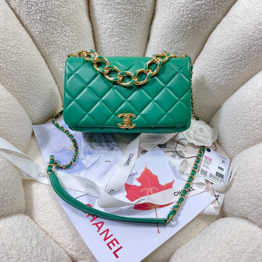 Chanel AS3367 Large Flap Bag 23cm Lambskin Green