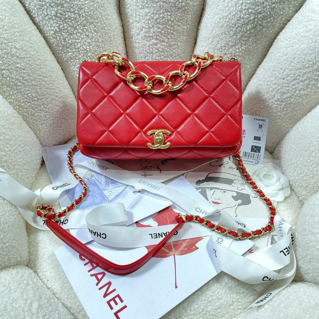 Chanel AS3367 Large Flap Bag 23cm Lambskin Red - Default Title - View 1