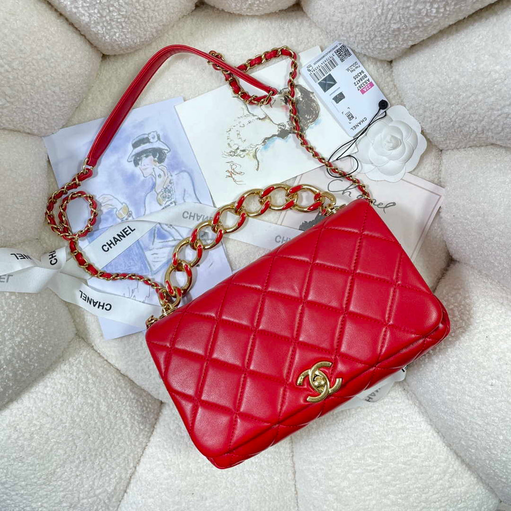 Chanel AS3367 Large Flap Bag 23cm Lambskin Red
