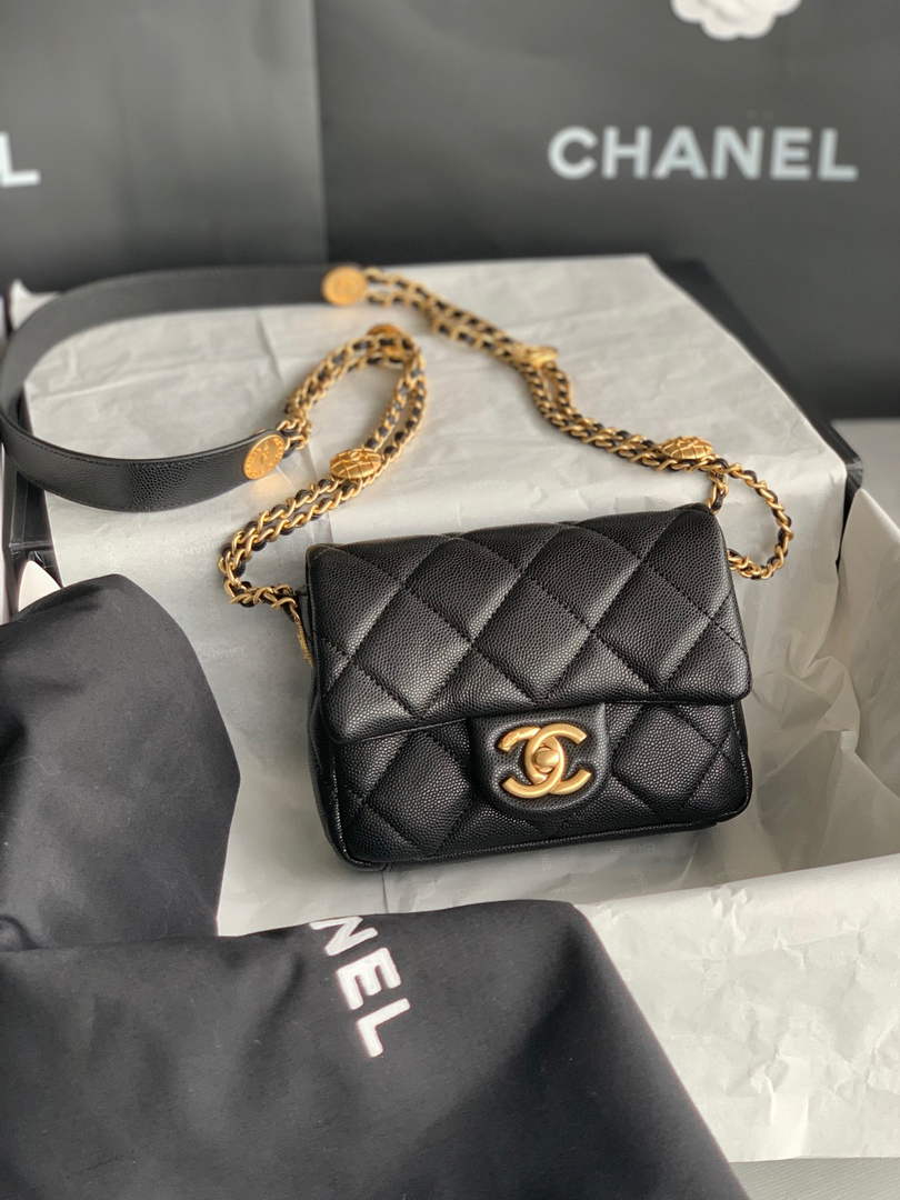 Chanel Mini Flap Bag Shiny Calfskin Gold-Tone Metal AS3368 Black - Default Title - View 4