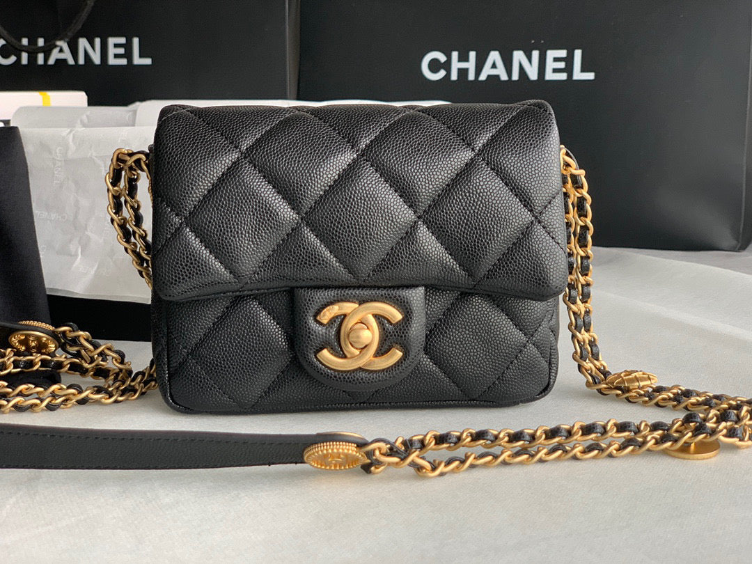 Chanel Mini Flap Bag Shiny Calfskin Gold-Tone Metal AS3368 Black - Default Title - View 1