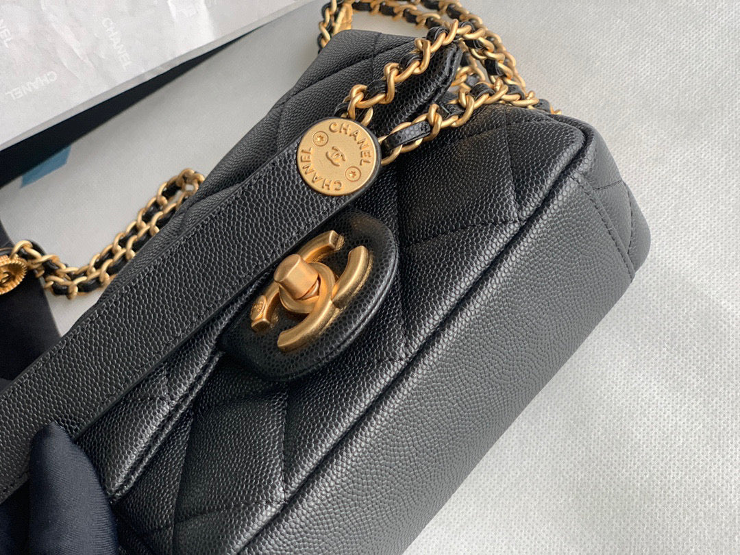 Chanel Mini Flap Bag Shiny Calfskin Gold-Tone Metal AS3368 Black - Default Title - View 6