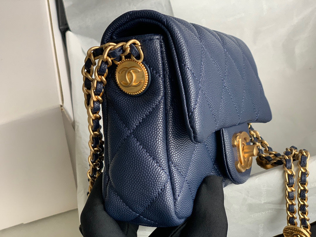 Chanel Mini Flap Bag Shiny Calfskin Gold-Tone Metal AS3368 Navy Blue - Default Title - View 5