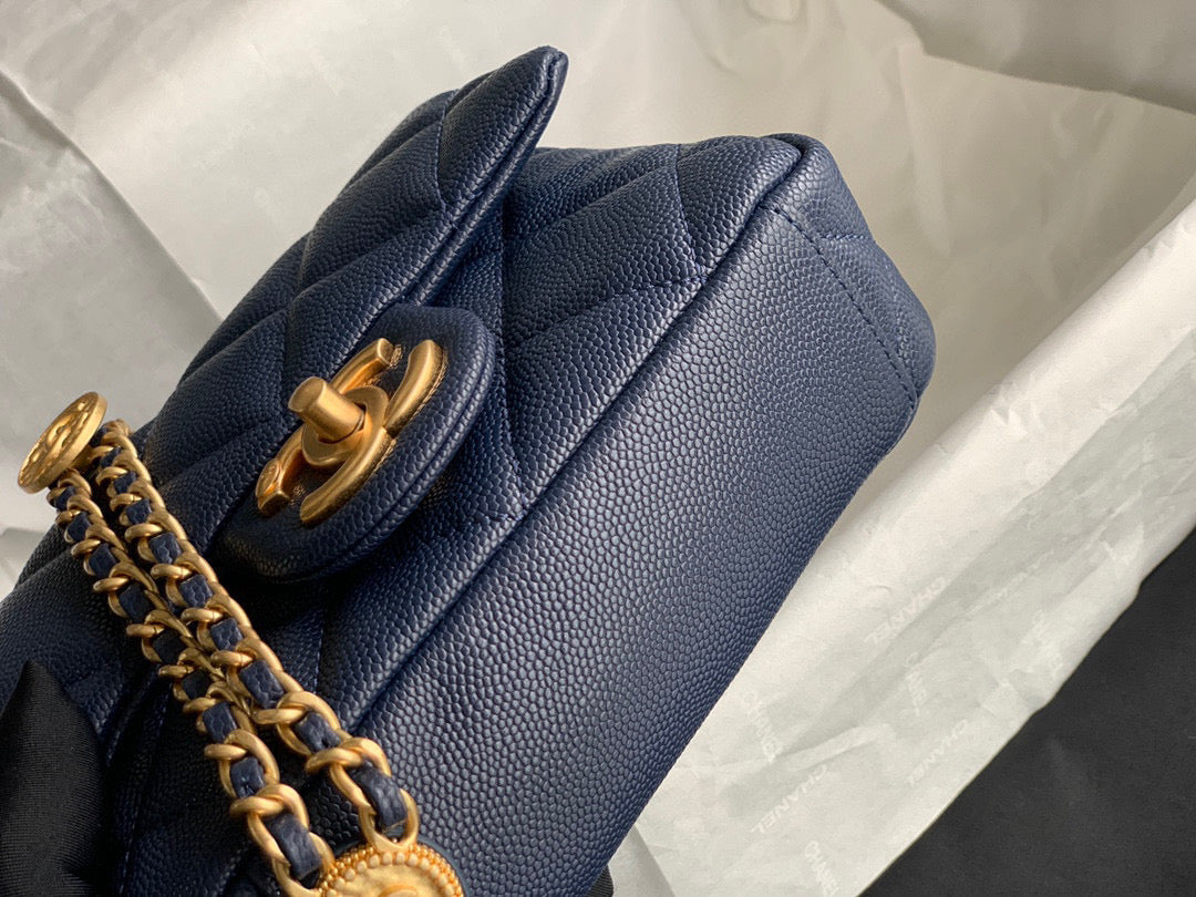 Chanel Mini Flap Bag Shiny Calfskin Gold-Tone Metal AS3368 Navy Blue - Default Title - View 6