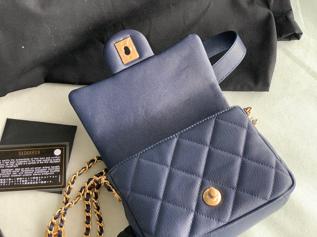 Chanel Mini Flap Bag Shiny Calfskin Gold-Tone Metal AS3368 Navy Blue