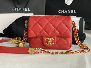 Chanel Mini Flap Bag Shiny Calfskin Gold-Tone Metal AS3368 Red - Default Title - View 1