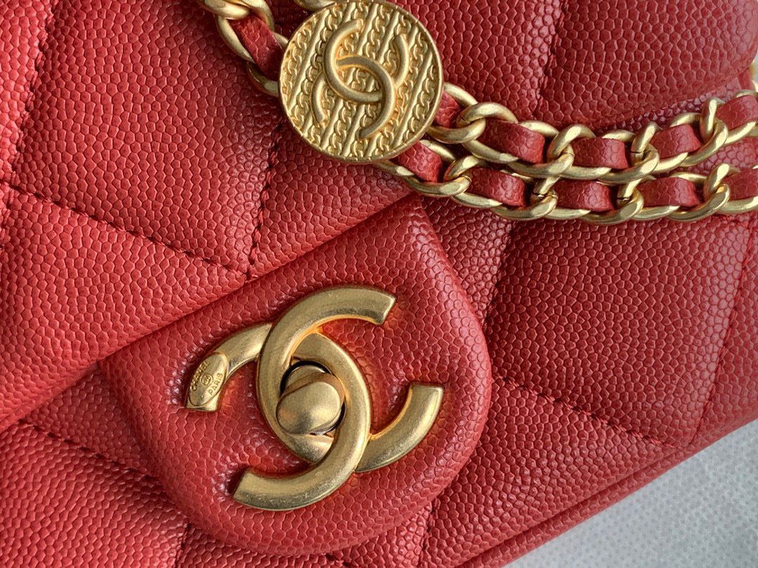 Chanel Mini Flap Bag Shiny Calfskin Gold-Tone Metal AS3368 Red - Default Title - View 3