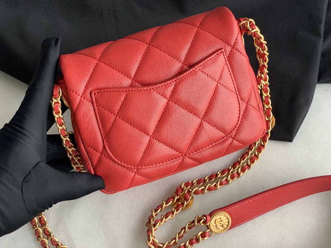 Chanel Mini Flap Bag Shiny Calfskin Gold-Tone Metal AS3368 Red