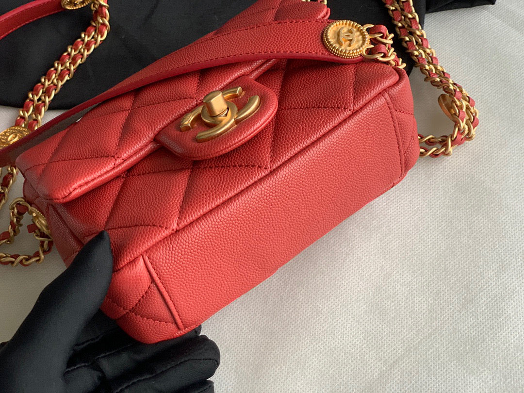 Chanel Mini Flap Bag Shiny Calfskin Gold-Tone Metal AS3368 Red - Default Title - View 6
