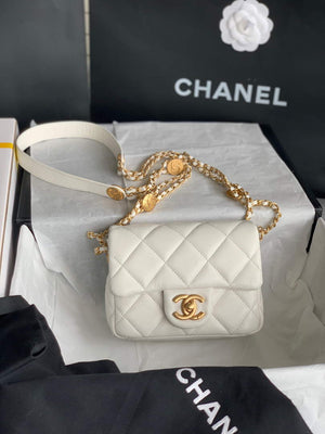 Chanel Mini Flap Bag Shiny Calfskin Gold-Tone Metal AS3368 White - Default Title - View 2