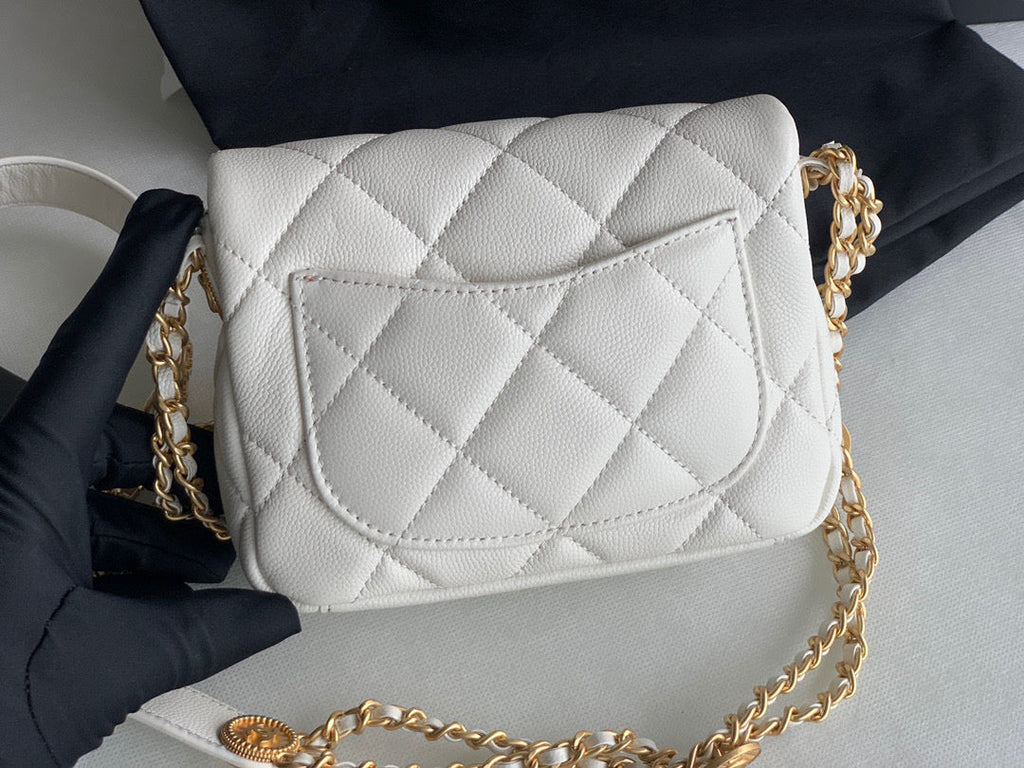 Chanel Mini Flap Bag Shiny Calfskin Gold-Tone Metal AS3368 White
