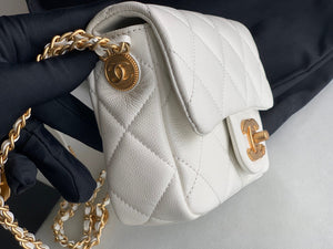 Chanel Mini Flap Bag Shiny Calfskin Gold-Tone Metal AS3368 White - Default Title - View 5