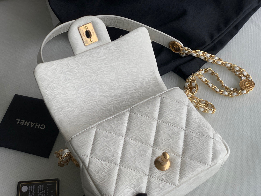 Chanel Mini Flap Bag Shiny Calfskin Gold-Tone Metal AS3368 White - Default Title - View 7