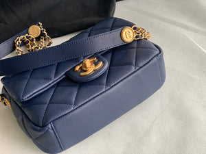 Chanel Small Flap Bag Shiny Calfskin Gold-Tone Metal AS3369 Navy Blue - Default Title - View 7