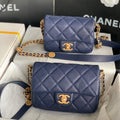 Chanel Small Flap Bag Shiny Calfskin Gold-Tone Metal AS3369 Navy Blue - Default Title - View 1