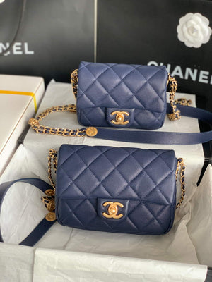 Chanel Small Flap Bag Shiny Calfskin Gold-Tone Metal AS3369 Navy Blue - Default Title - View 1