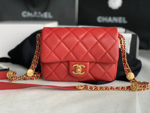 Chanel Small Flap Bag Shiny Calfskin Gold-Tone Metal AS3369 Red - Default Title - View 3