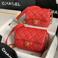 Chanel Small Flap Bag Shiny Calfskin Gold-Tone Metal AS3369 Red - Default Title - View 1