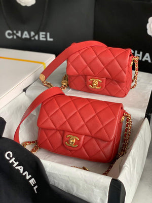 Chanel Small Flap Bag Shiny Calfskin Gold-Tone Metal AS3369 Red - Default Title - View 1