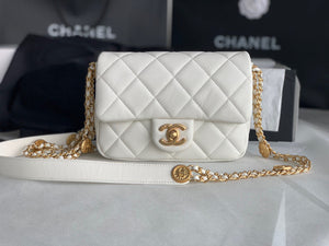 Chanel Small Flap Bag Shiny Calfskin Gold-Tone Metal AS3369 White - Default Title - View 3