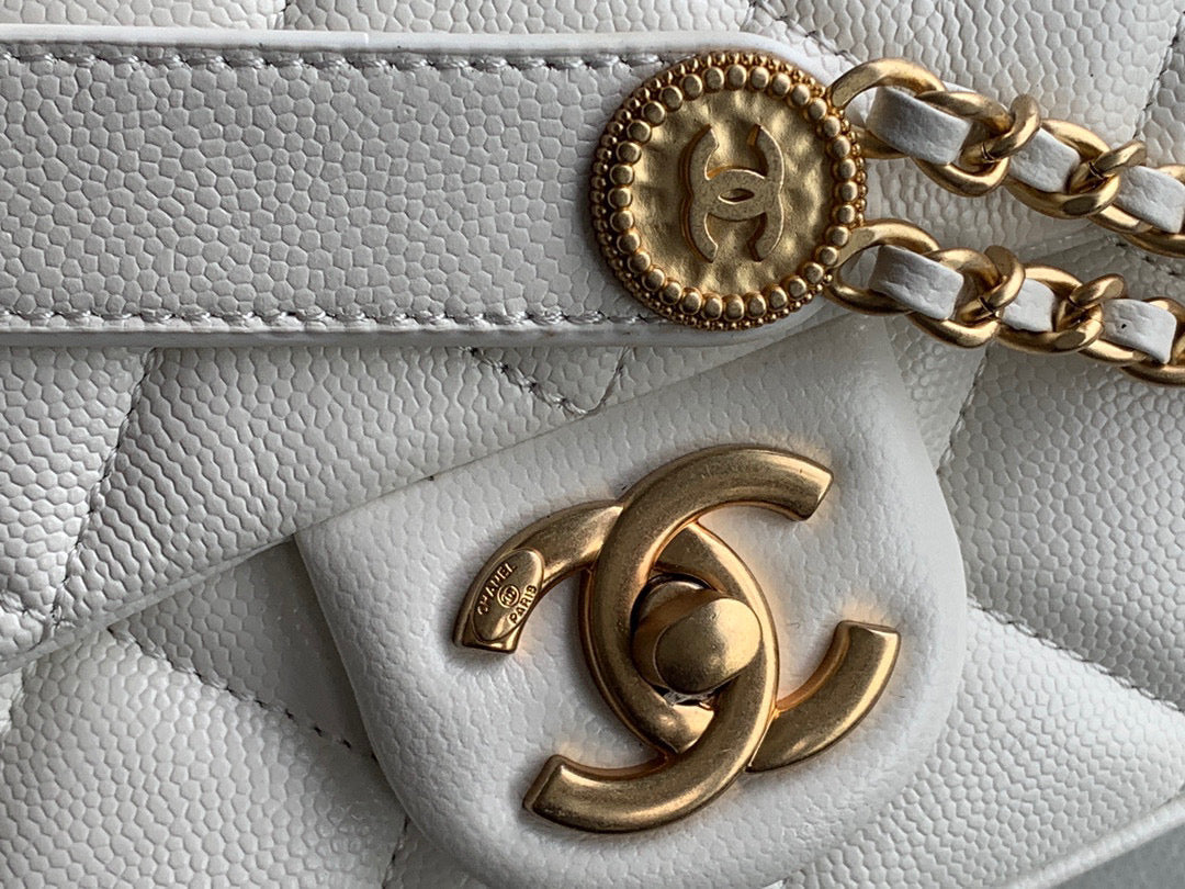 Chanel Small Flap Bag Shiny Calfskin Gold-Tone Metal AS3369 White - Default Title - View 4