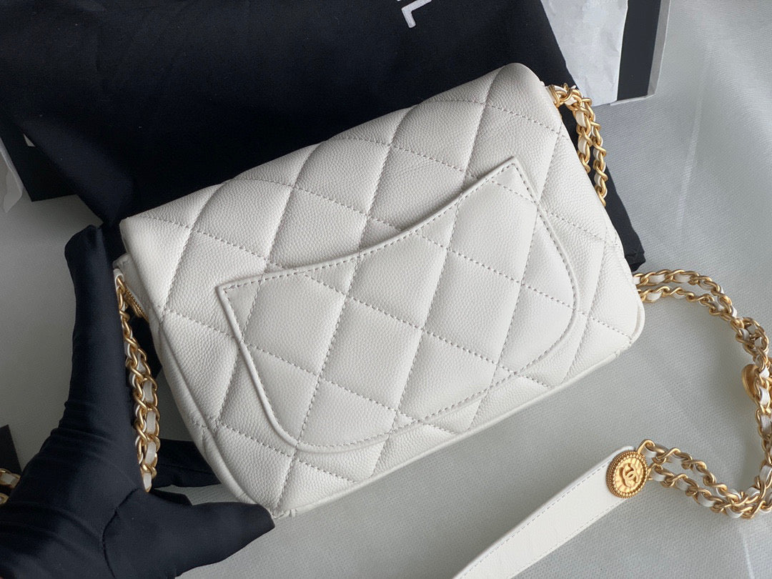 Chanel Small Flap Bag Shiny Calfskin Gold-Tone Metal AS3369 White - Default Title - View 5