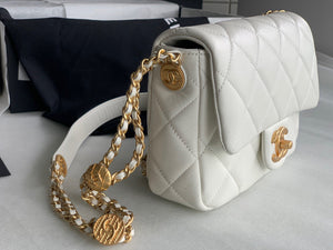 Chanel Small Flap Bag Shiny Calfskin Gold-Tone Metal AS3369 White - Default Title - View 6