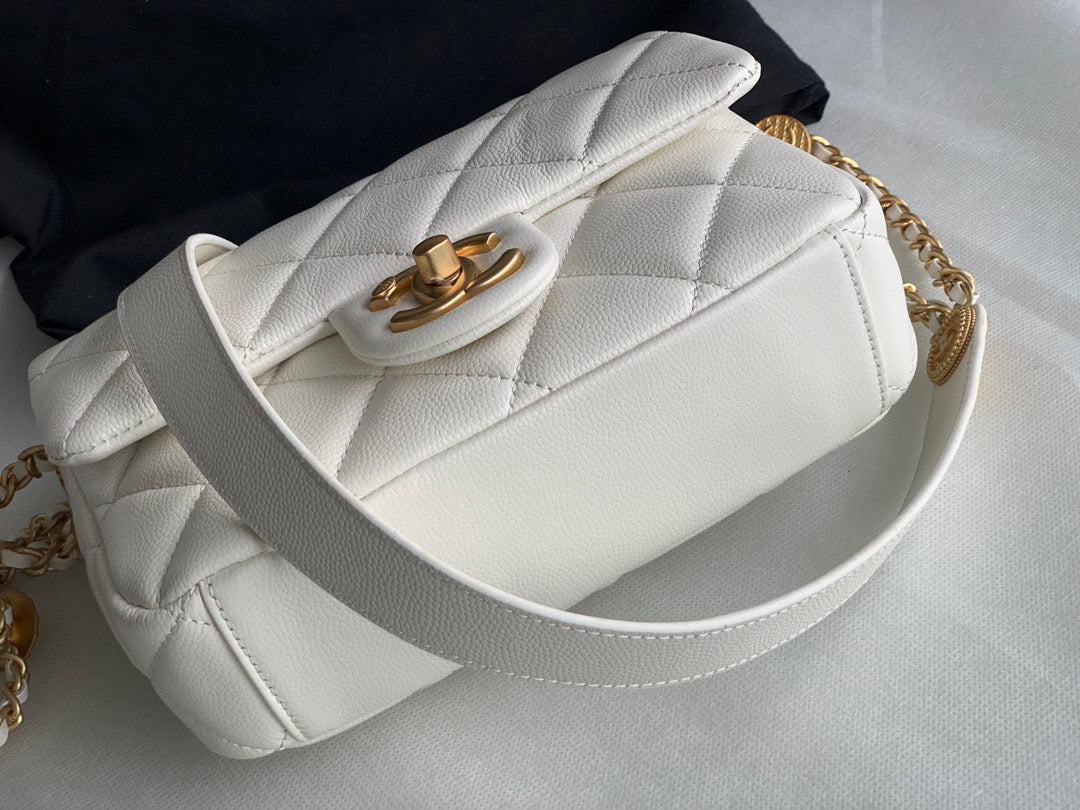 Chanel Small Flap Bag Shiny Calfskin Gold-Tone Metal AS3369 White - Default Title - View 7