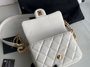 Chanel Small Flap Bag Shiny Calfskin Gold-Tone Metal AS3369 White - Default Title - View 8