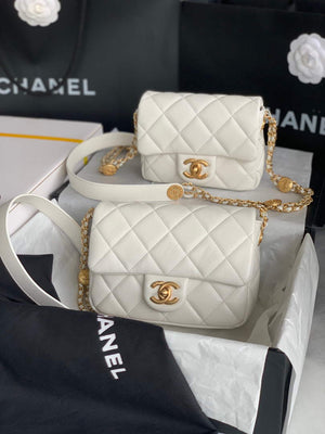 Chanel Small Flap Bag Shiny Calfskin Gold-Tone Metal AS3369 White - Default Title - View 1